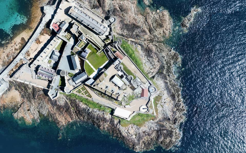 Castle Cornet and the harbour mouth at St Peter Port, seen from above